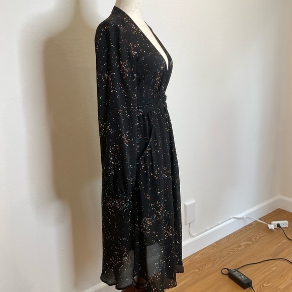 A.L.C. Samantha Deep-V Long-Sleeve Silk Midi Dress Black Speckled Print Size 2 - Picture 7 of 16